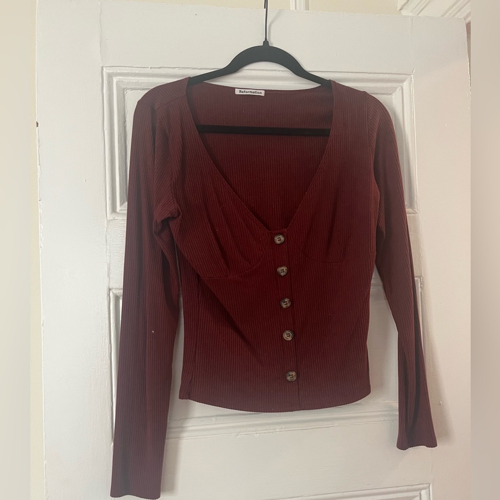 Reformation Women's Burgundy Cotton Rib Top
Size L